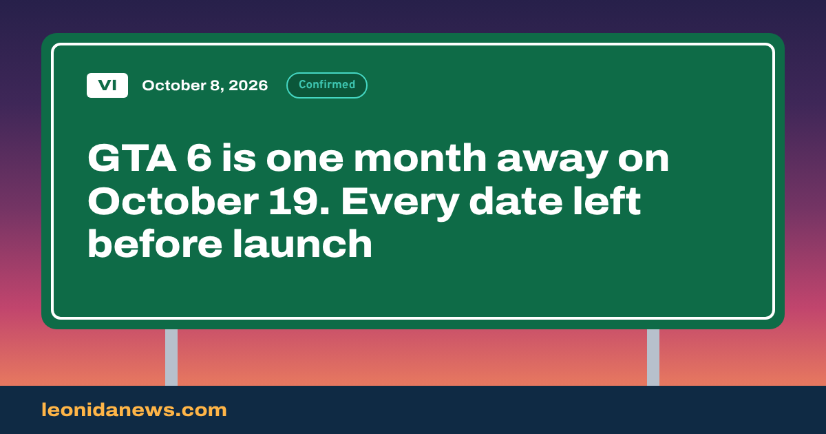 GTA 6 is one month away on October 19. Every date left before launch